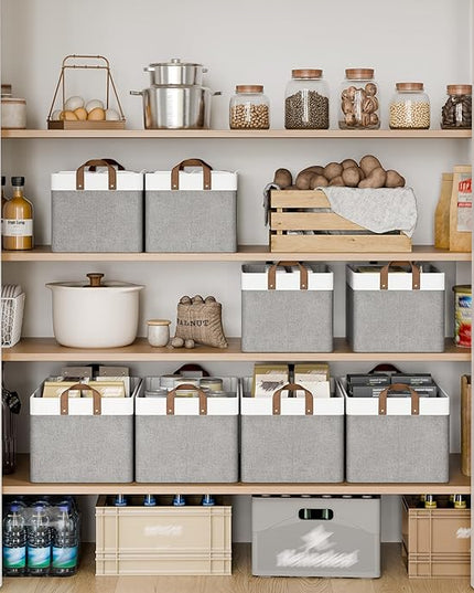 StorageWorks Storage Bins, Fabric Storage Bins for Shelves, Large Storage Baskets with Metal Frame, Closet Baskets and Bins with Handles, Gray and White, 2-Pack