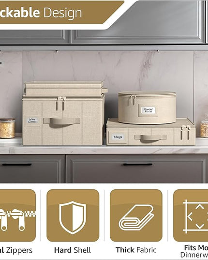 Sorbus China Storage Containers - Hard Shell Dish Storage Containers for Organizing, Moving Supplies, Party - 4 Stackable Plate Carrier Set for Dinnerware, Plate Organizer with Felt Plate Protector