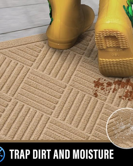 PLEASOR Front Door Mat Outside Entrance, Dirt Resistant and Absorbent Welcome Door Mat Outdoor Indoor, Sturdy Non-Slip Backing Entry Mat, Fade Resistant, Low Profile Doormat for Entryway, 36x24,Beige