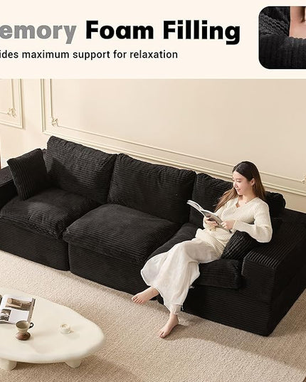 106.3” Sectional Couches for Living Room, Cloud Couch, Modular Sectional Sofa, Convertible Sofas Bed, Deep Seat Sofa, Corduroy, Black