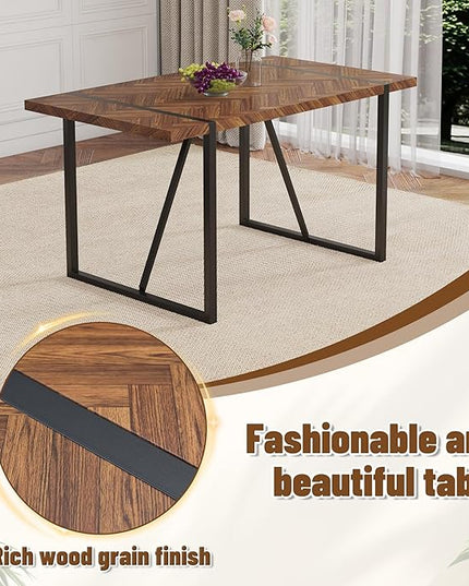 FURNITO 55" Modern Dining Table for 4–6, Rectangular Dark Wood Table with Black Metal Legs, Farmhouse Kitchen Dining Table for Home or Apartment, Durable & Easy Assembly Design