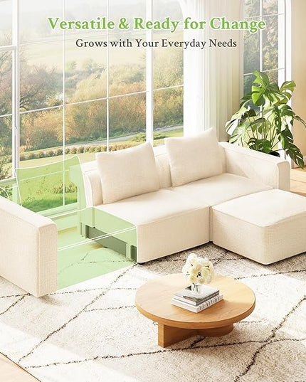 132" Sectional Couch, Locked-in Modular Sectional Sofa, Wood Frame Couches for Living Room, 22" Deep Seat U Shaped Couch with Ottoman Chenille Cloud Sofa Tool-Free Setup Sofas for Living Room
