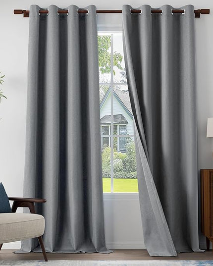 Extra Lenght 100% Blackout Curtains 120 Inch Length 2 Panels Set for Living Room, Bedroom, Light Weight Curtains with Grommets Top, Full Blackout Curtains Privacy Protection, Gray, 52" W x 120" L