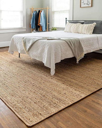 FRELISH DECOR Handwoven Jute Area Rug - 10 ft x 13 ft - Natural Yarn - Rustic Vintage Beige Braided Reversible Rug - Eco Friendly Rugs for Bedroom - Kitchen - Living Room - Farmhouse (10' x 13')