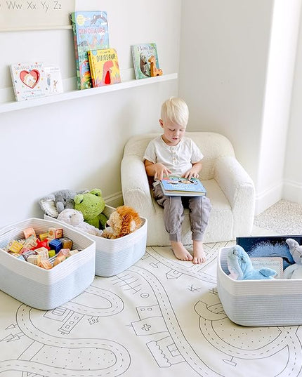 NaturalCozy Storage Baskets 16.8”x13”x7.6” Cotton Rope Woven Baskets for Organizing 3-Pack | Toy Storage Bins | Basket for Shelves, Laundry, Blanket, Clothes, Closet, Kitchen, Bathroom, Gifts