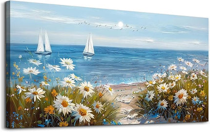 PHAOHUAXM Wall Art For Dining Room Kitchen Blue Ocean Landscape Painting Art Pictures Living Room Decor Vintage Landscape Canvas Print Suitable For Bedroom Office Farmhouse Wall Decoration 24x48 In