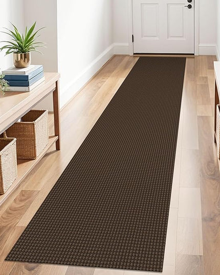 KOZYFLY Runners for Hallways 2x10 ft Washable Kitchen Runner Non Slip Rubber Backed Hallway Rugs Cotton Entryway Runner Rug Floor Carpet for Indoor Hall, Backdoor, Kitchen, Reddish Brown/Coffee