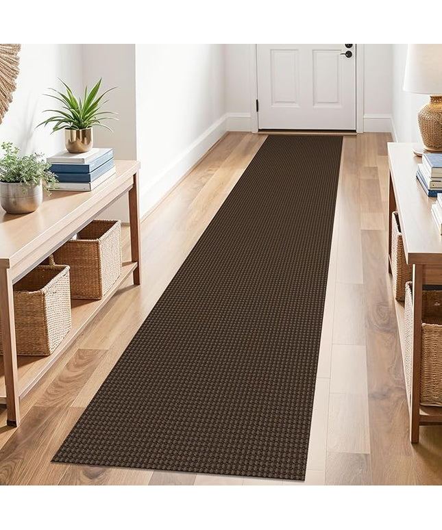 KOZYFLY Runners for Hallways 2x10 ft Washable Kitchen Runner Non Slip Rubber Backed Hallway Rugs Cotton Entryway Runner Rug Floor Carpet for Indoor Hall, Backdoor, Kitchen, Reddish Brown/Coffee