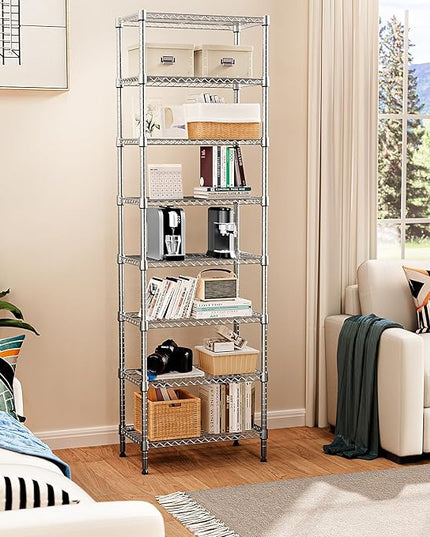 8 Tier 2000 lbs Storage Rack Metal Wire Shelving Unit, Storage Standing Shelf Organizer for Laundry Bathroom Kitchen Pantry Closet Garage Utility Room, Chrome 13.8" D x 23.6" W x 79.5" H