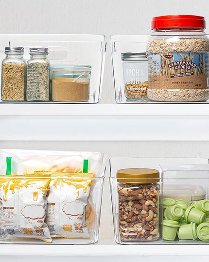 Tiawudi 4 Pack Plastic Storage Bins, Extra Large Pantry Organizer, 13.5" x 10" Clear Storage Containers and Organizer Bins, Multi-Use Bins for Home, Kitchen, Closet and Cabinet