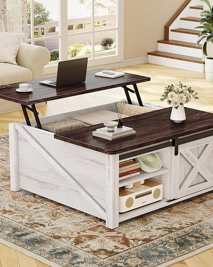 SEDETA 31.5" Lift Top Coffee Table with Storage, Square Coffee Tables for Living Room, Farmhouse Coffee Table with Large Hidden Storage Compartment and Adjustable Shelves, Vintage White