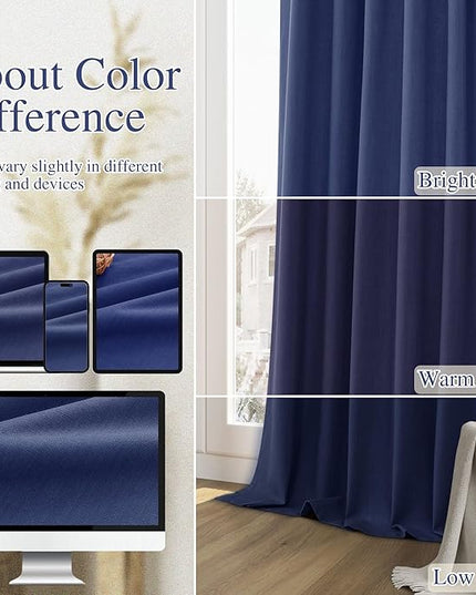 Guken Blackout Curtains 108 Inch Length 2 Panels Set for Living Room Bedroom Back Tab Thermal Insulated 100% Black Out Linen Drapes Room Darkening Window Curtains 108 Inches Long,Classic Blue