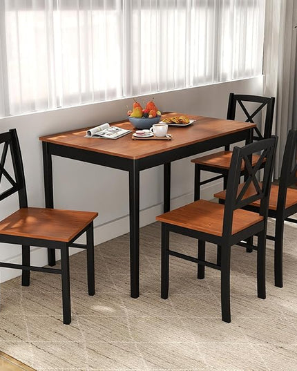Giantex 5-Piece Dining Table Set for 4, Rectangular Kitchen Table & 4 Chairs with Rubber Wood Legs, Cross Backrest, Space-Saving Mid Century Modern Dinette Set for Dining Room, Breakfast Nook, Dinner
