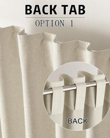 DUALIFE Faux Linen Blackout Natural Birch Curtains 80 Inch Long,Farmhouse Back Tab Rod Pocket Curtains Room Darkening Thermal Insulated Drapes for Bedroom Living Room,W50 x L80,2 Panels