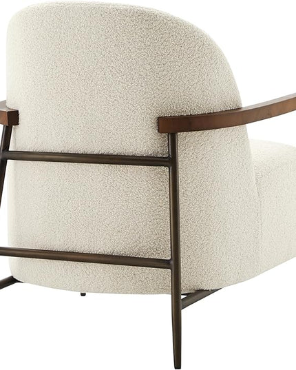 CHITA Accent Chair for Living Room Set of 2, FSC Certified Modern Upholstered Faux Sherpa Fabric Armchair with Metal Frame and Wooden Armrests, Ivory