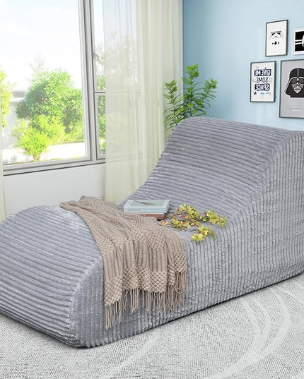Rattaner Corduroy Chaise Lounge Chair Couch Indoor Boneless Oversized High-Density Sponge Soft Sofa for Yoga, Grey