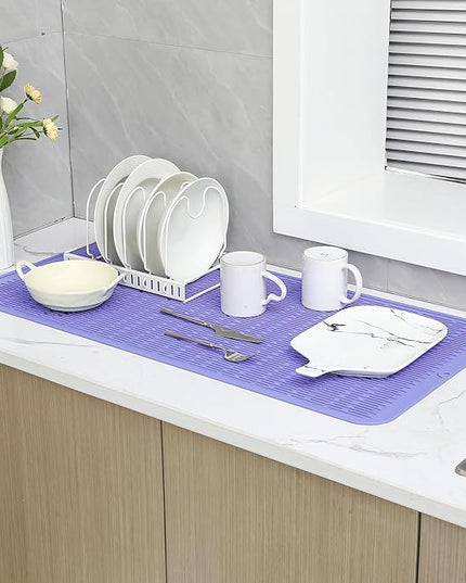 Silicone Dish Drying Mat for Multiple Usage,Easy clean,Eco-friendly,Heat-resistant Silicone Mat for Kitchen Counter or Sink,Refrigerator or Drawer Liner Light Purple 5XL 36inches x 18inches