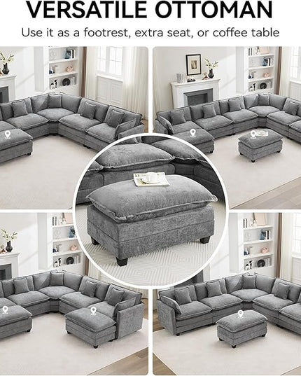 35‘’ Modern Chenille Cloud Sofa Ottoman,Rectangle Ottoman for Modular Sectional Sofa, Grey