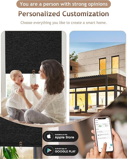 Kincmo Motorized Blinds with Remote,100% Blackout Motorized Roller Shades Work with Apple Homekit,Alexa,Google, Custom Electric Blinds with App,Voice Control (Atlantic Black)