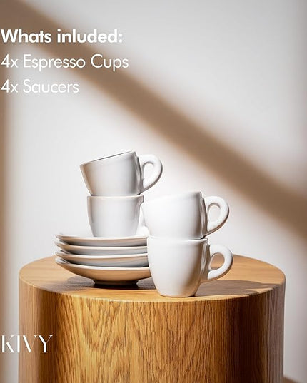 KIVY Stoneware Espresso Cups, 4-Piece Set - Italian Design, Thick-Walled, 3 oz, Microwave & Dishwasher Safe
