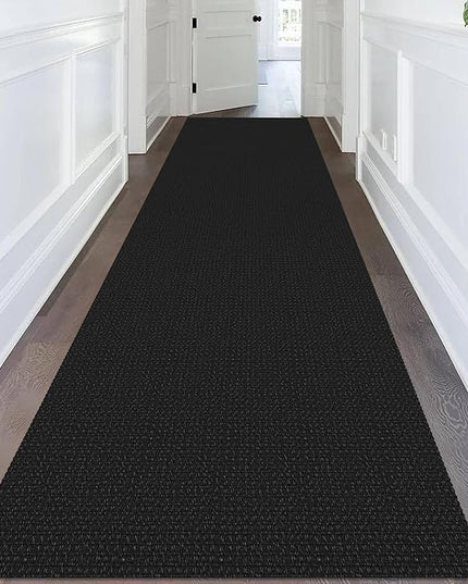 KOZYFLY Extra Long Runners for Hallways 3x14 ft Washable Kitchen Runner Non Slip Rubber Backed Hallway Rug Cotton Entryway Runner Rug Floor Carpet for Indoor Hall, Kitchen, Stair, Black/Dark Grey