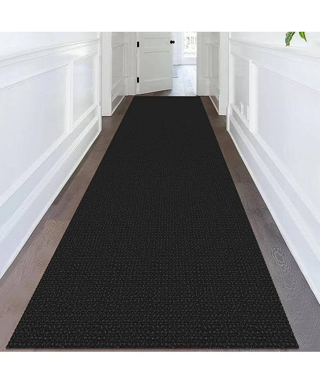 KOZYFLY Extra Long Runners for Hallways 3x14 ft Washable Kitchen Runner Non Slip Rubber Backed Hallway Rug Cotton Entryway Runner Rug Floor Carpet for Indoor Hall, Kitchen, Stair, Black/Dark Grey
