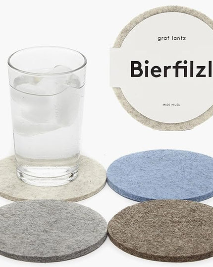 Graf Lantz - Bierfilzl Merino Wool Round Coasters Set of 4 - Cobblestone (4" Circles) - Absorbs 30% of Weight - German Wool - Heat Resistant, Sustainable, & Reusable - Home Decor & Coffee Table Decor