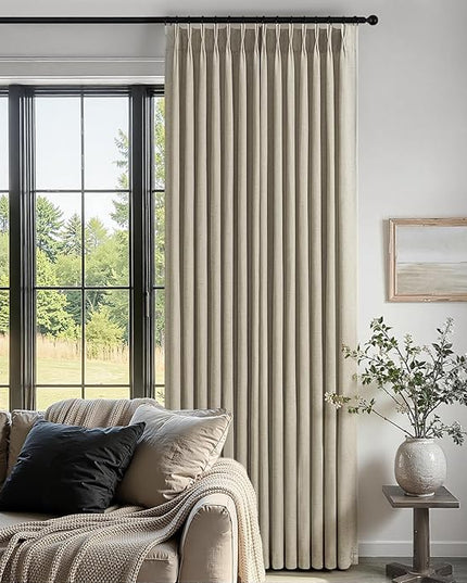 Topfinel 96 Inches Long Pinch Pleated Semi Sheer Curtains,Grey Beige Linen Blended Light Filtering Window Curtains 96 Length 2 Panels for Living Room Bedroom Pinch Pleat Drapes with Hooks,40" Wx96 L