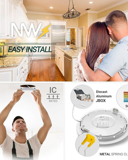 NUWATT 6 inch Gimbal LED Recessed Light Canless Wafer Lights, 5CCT 2700K/3000K/3500K/4000K/5000K, Dimmable, 1050LM, 12W, Ultra-Thin Angled Recessed Lighting Directional LED Downlight, ETL, 6 Pack