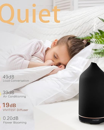 VIVITEST Diffusers for Essential Oils,Stone Oil Diffuser,Ceramic Essential Oil Diffusers Black for Home (250ML)