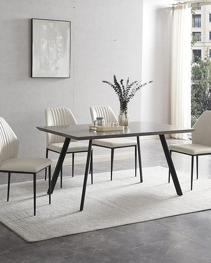ZckyCine Modern 5-Piece Kitchen Table Set Rectangular Wood Dining Table with 4 Upholstered Leather Chairs (46.5" Table + 4 White Chairs)