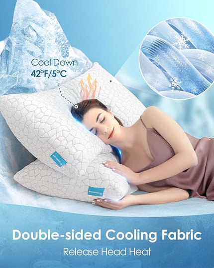 Cooling Pillows King Size Set of 2, Firm Shredded Memory Foam Pillows for Side Back Stomach Sleepers, Two-Sided Cool Neck Pillow for Neck Shoulder Pain, Luxury Gel Cold Bed Pillow for Hot Sleepers