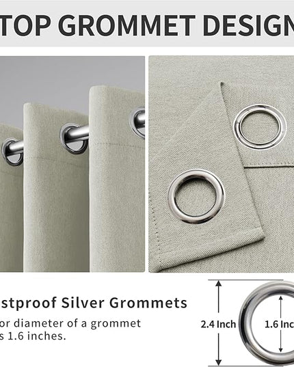 Easy-Going Linen Look Blackout Curtain Grommet Window Curtain Drapes for Bedroom, Living Room Thermal Insulated Room Darkening (2 Panels, 42x63 inch, Beige)