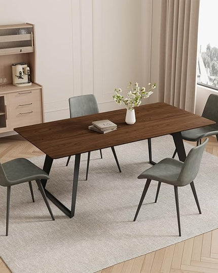 ZckyCine 63"-79" Extendable Dining Table Set for 6, Modern Walnut Color Table with 6 Brown Chairs, Retractable Wood Table and Chair Set for Kitchen and Dining Room