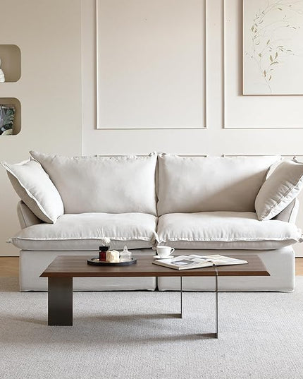 JACH 2 Seater Sectional Couch for Apartment, Modular Love Seat Sofa, Modern Convertible Couches, Cushion Covers Removable, Down Filled Comfy Sofas for Living Room (Beige)