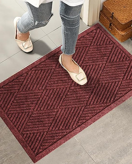 Sturdy Front Door Mat, Absorbent Muddy Dirt Resist Welcome Door Mats Outdoor Indoor, Stain and Fade Resistant, Non-Slip Rubber Backing Low Profile Doormat for Entryway, 30×17, Red