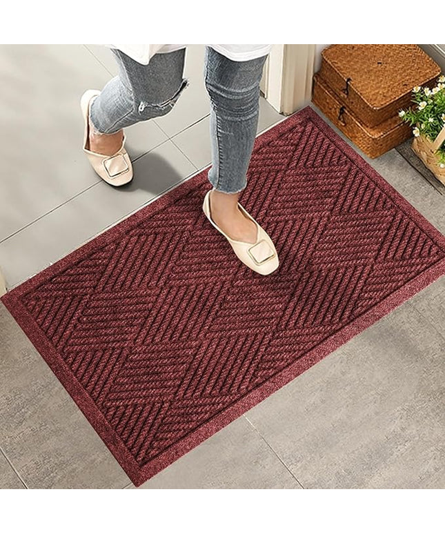 Sturdy Front Door Mat, Absorbent Muddy Dirt Resist Welcome Door Mats Outdoor Indoor, Stain and Fade Resistant, Non-Slip Rubber Backing Low Profile Doormat for Entryway, 30×17, Red