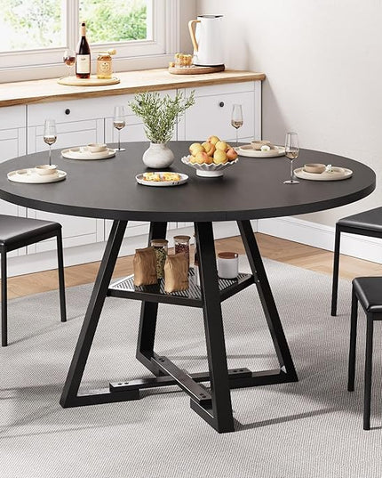 Round Dining Table for 4,Kitchen Dining Room Circle Dinner Pedestal Table,Space Saving Wood Kitchen & Dining Room Furniture (Black, 42In)