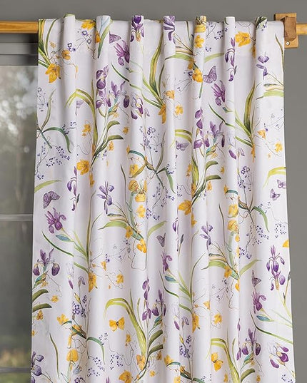 Maison d'Hermine Curtains for Living Room 100% Cotton 108 inch Length One Panel Window Curtains for Bedroom with Loop & Rod Pockets - Iris - Beige, 50" W x 108" L