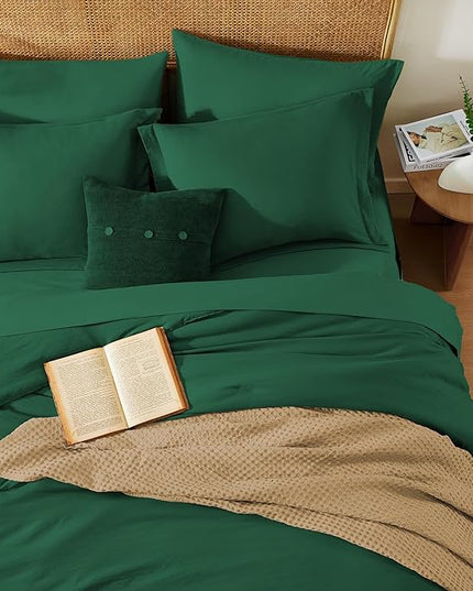 WRENSONGE Full Size Comforter Sets, 7 Pieces Emerald Green Bed in a Bag with Fitted Sheet, Flat Sheet, 2 Pillow Shams, 2 Pillowcases, Warm Bedding Sets for All Season