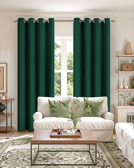YoungsTex Emerald Green Blackout Curtains 84 Inch Length for Living Room - Thermal Insulated with Grommet Room Darkening Window Treatments for Bedroom Dining, 2 Panels, 52 x 84 Inch