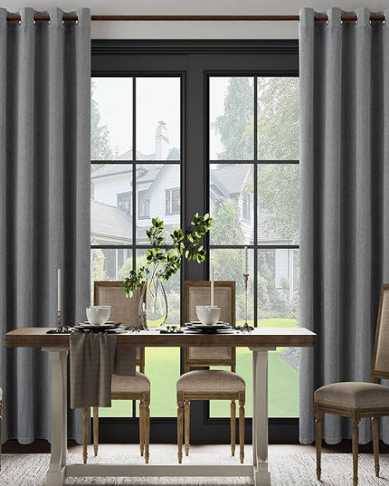 Grey 100% Blackout Linen Curtains 80 Inch Length 2 Panels for Bedroom, Farmhouse Lightweight Completely Blackout Window Treatment Thermal Insulated Drapes, Grey, W52 x L80, 2 Panels