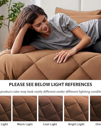 Love's cabin Twin XL Comforter Set Mocha Mousse, 5 Pieces Twin XL Bed in a Bag, All Season Bedding Sets with 1 Comforter, 1 Flat Sheet, 1 Fitted Sheet, 1 Pillowcase and 1 Pillow Sham