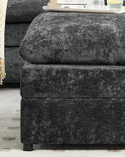 Tbfit Single Sofa Ottoman, Modern Comfy Cloud Sofa, Spring Seat Cushions, Chenille, Dark Gray