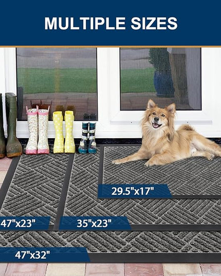 Smiry Front Door Mat Outside Entrance, Heavy Duty Outdoor Indoor Natural Rubber Doormat, Non Slip, Trap Dirt and Moisture, Easy Clean, Low Profile Patio Porch Entryway Mat, 29.5x17, Mix Black