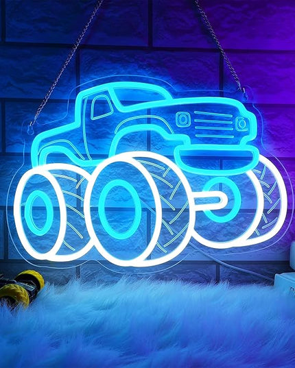 Truck Neon Signs for Wall Decor, Vehicle Neon Lights for Bedroom, Neon Wall Light Suitable for Living Office Game Room Christmas Gift for Truck Toys Lover - 5V USB Power with Hanging Chain Hooks