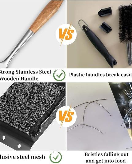 Grill Brush Bristle Free,with 5 BBQ Replacement Head,Perfect for Cast Iron, Stainless Steel Grates, [Ultra Safe & Efficient] Grill Cleaner for Outdoor Grill,Gifts for Men/Dad