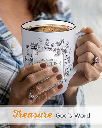 Christian Art Gifts Inspirational Microwave/Dishwasher Safe Coffee & Tea Scripture Mug: Many Women Do Noble Things Encouraging Proverb Bible Verse, Novelty Drinkware, Lavender Purple & White, 12 oz.