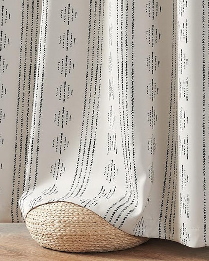 jinchan 95% Blackout Boho Curtains 72 Inch Length for Bedroom Living Room Black on Beige Geometric Printed Grommet Top Room Darkening Thermal Insulated Window Drapes 2 Panels