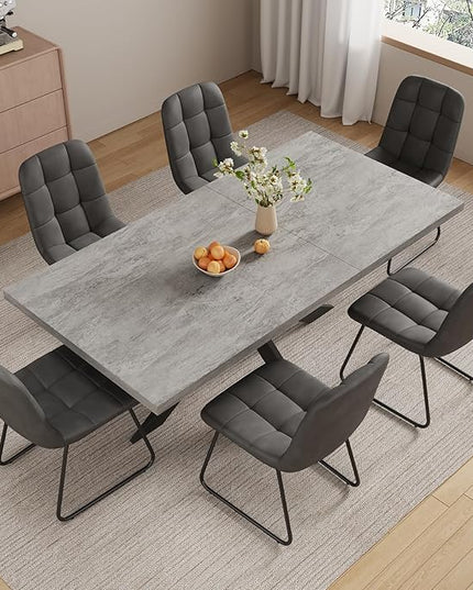ZckyCine 7-Piece Expandable Dining Table Set, 51"-67" Modern Rectangular Table with 6 Faux Leather Chairs – Space-Saving Kitchen Set for 6, Ideal for Family Meals & Entertaining